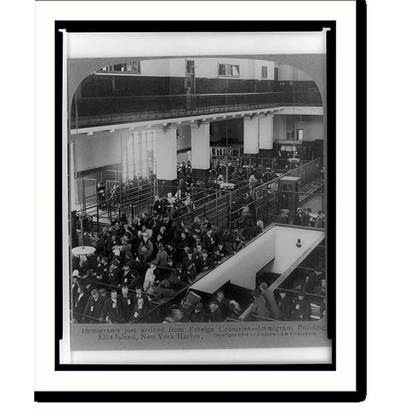 Historic Print, Immigrants just arrived from Foreign Countries. Immigrant Building, Ellis Island, New York Harbor, 16" x 20"