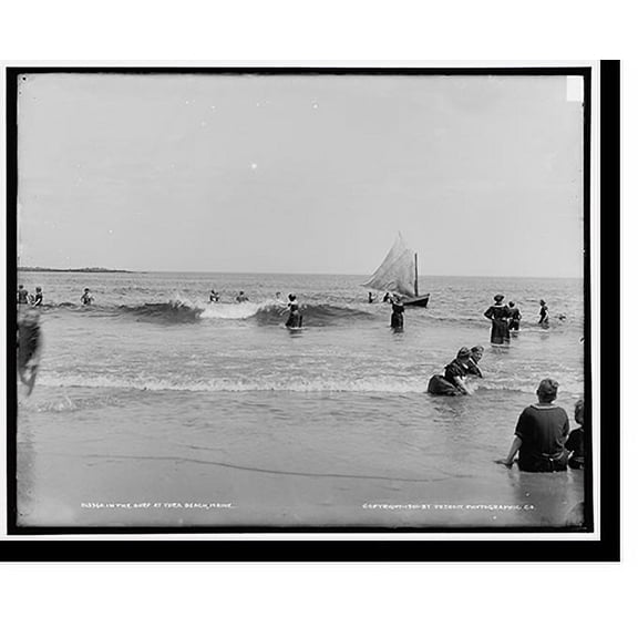 Historic Print, In the surf at York Beach, Maine, 16" x 20"