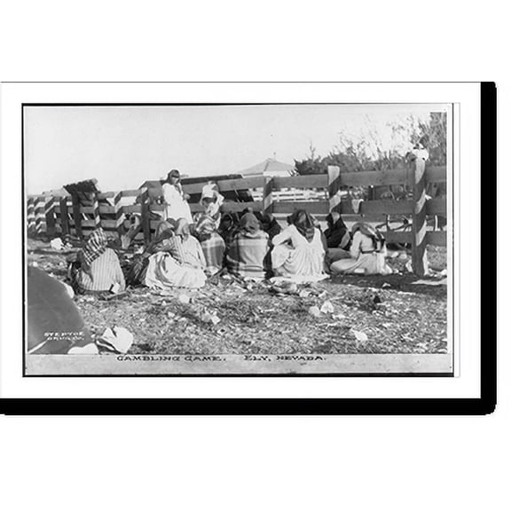 Historic Print, Indians gambling outdoors, seated on ground and playing cards, Ely, Nevada: Gambling game, 16" x 20"