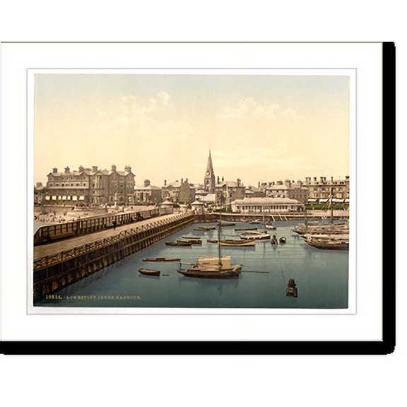 Historic Print, Inner harbor Lowestoft England, 16" x 20"