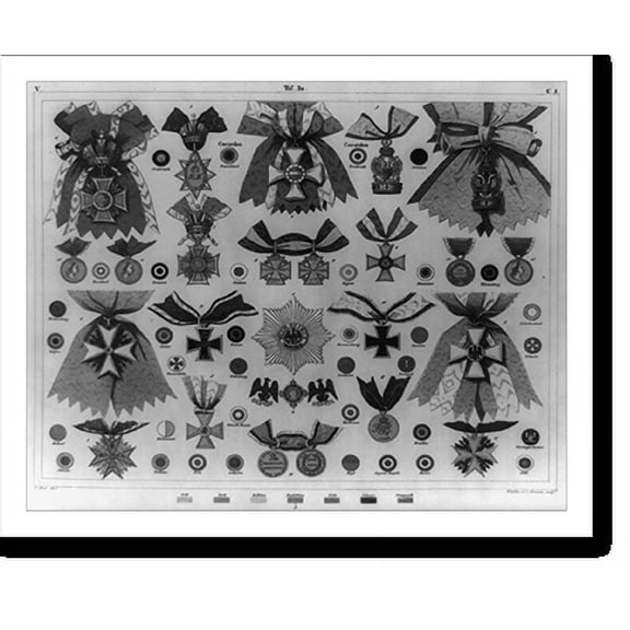 Historic Print, [Insignia for various orders of the Austrian Empire, including medals and badges].G. Heck, dirt. ; Winkles et Lehmann, sculpt., 18" x 24"