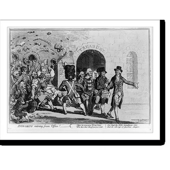 Historic Print, Integrity retiring from Office!.Js. Gillray, invt & ft., 16" x 20"