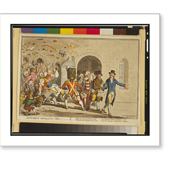 Historic Print, Integrity retiring from Office!.Js. Gillray, invt & ft. - 2, 18" x 24"