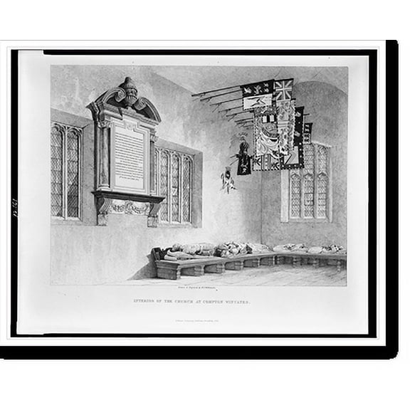 Historic Print, Interior of the church at Compton Winyates [sic].drawn & engraved by W.S. Wilkinson., 16" x 20"
