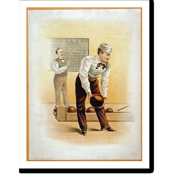 Historic Print, [Interstate Bowling League poster. One man keeping score, one man bowling], 16" x 20"