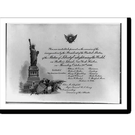 Historic Print, [Invitation to the inauguration of the Statue of Liberty, with picture of Statue of Liberty and shields], 18" x 24"