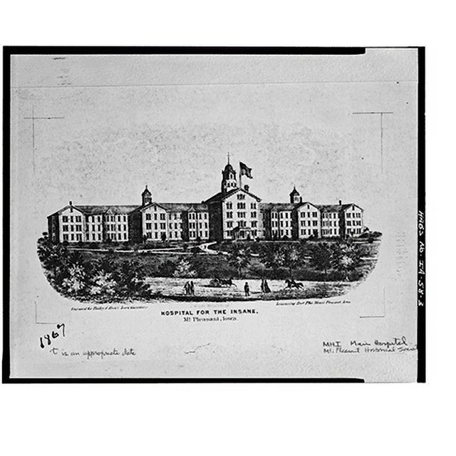 Historic Print, Iowa Insane Hospital, U.S. Route 218, Mount Pleasant