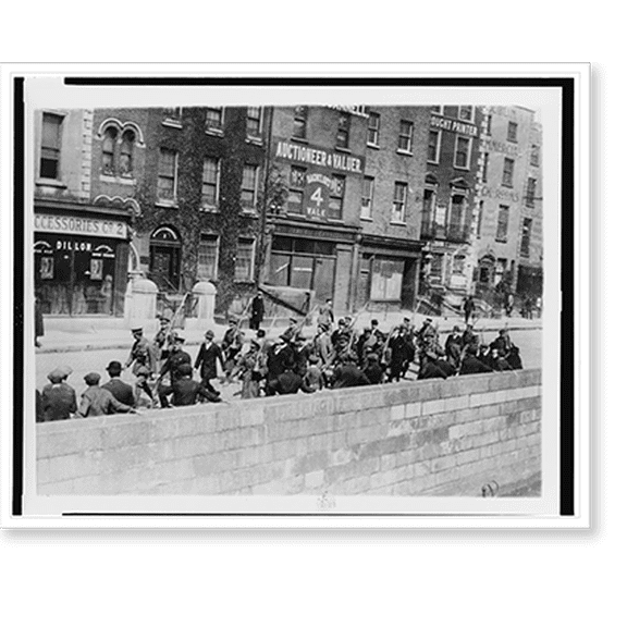 Historic Print, Irish prisoners being marched along a Dublin quay under a British guard, during the bloody Irish insurrection that began on Easter Monday, 1916, 16" x 20"
