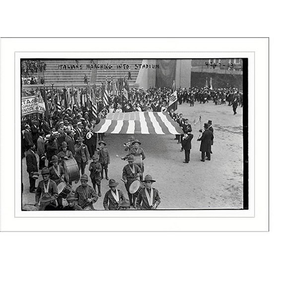 Historic Print, Italians marching into stadium, 16" x 20"