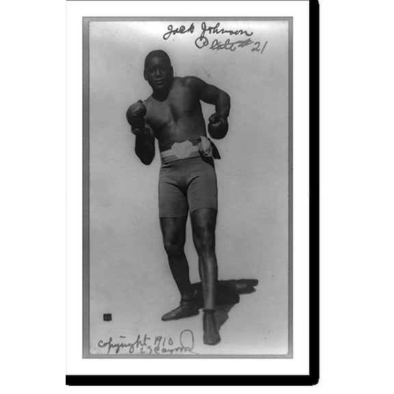 Historic Print, [Jack Johnson, full-length portrait, standing facing front, wearing boxing shorts and boxing gloves], 18" x 24"
