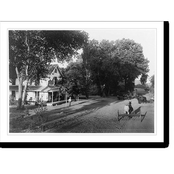 Historic Print, [James Ranch, showing the superintendent's home and horse-drawn farm machinery in front of house, Kern County, Calif.], 18" x 24"