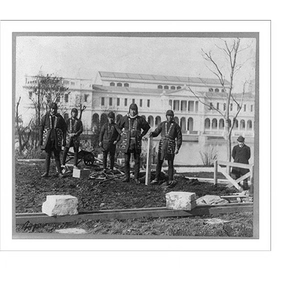 Historic Print, [Japanese carpenters and stone masons in distinctive native attire starting to construct Japanese Pavilion at World Columbian Exposition, Chicago, 1893: posed on site of...18" x 24"