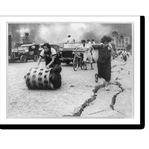 Historic Print, Japanese fleeing in panic as the earth literally split underfoot during the series of earthquakes which shook Fukui and nearby towns on Honshu Island, June 28, 1948, tak…16" x 20"