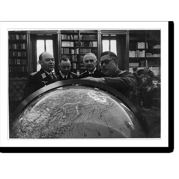 Historic Print, [Japanese general and three German generals examining global map], 18" x 24"