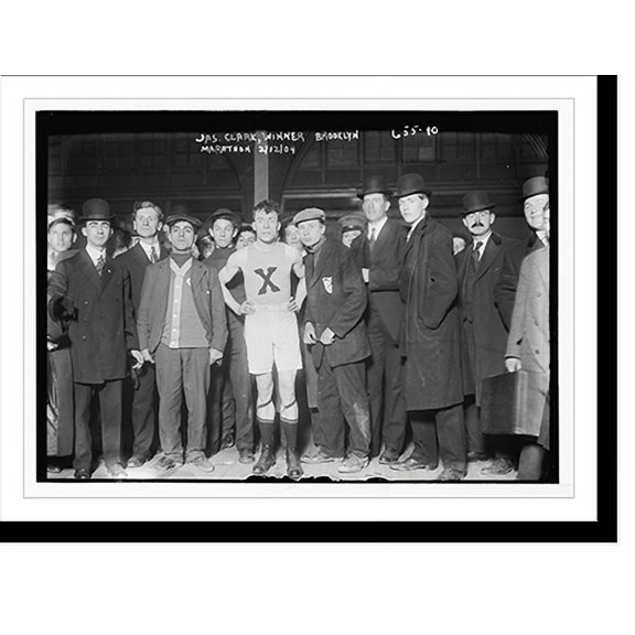 Historic Print, Jas. Clark, winner of Brooklyn Marathon, with others, 18" x 24"