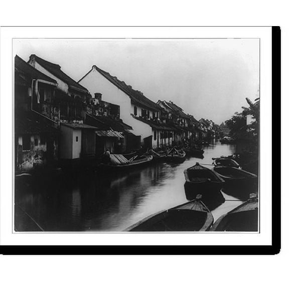 Historic Print, Java - small boats on village canal, 16" x 20"