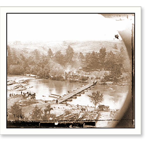 Historic Print, Jericho Mills Va. Canvas pontoon bridge across the