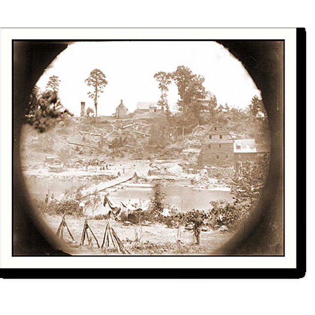 Historic Print, Jericho Mills Va. View of the Mills and the pontoon