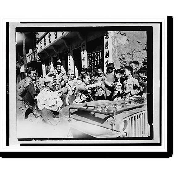 Historic Print, Joe E. Brown driving jeep loaded with American G.I.'s seeing the sights of China, 16" x 20"