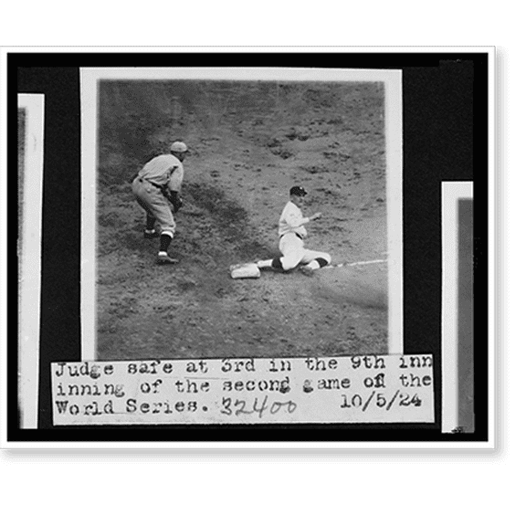 Historic Print, [Joe Judge, of the Washington Nationals, sliding safely into 3rd base in the 9th inning of the second game of the 1924 World Series between Washington and the New York G…16" x 20"