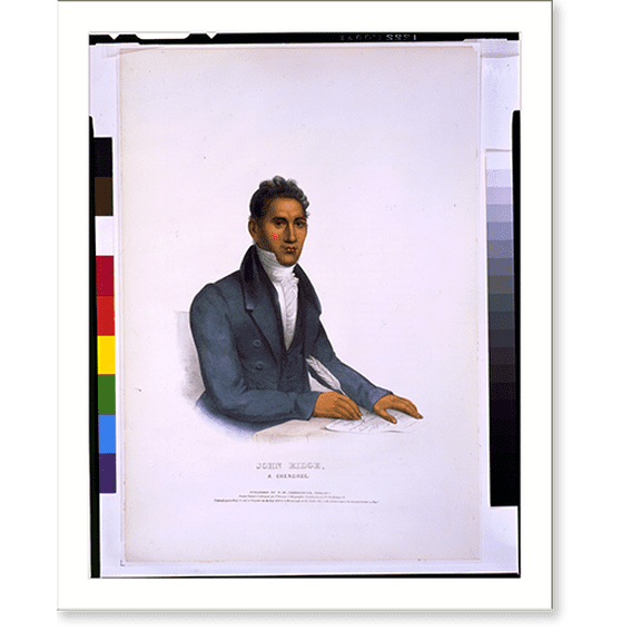 Historic Print, John Ridge, a Cherokee.drawn, printed & coloured at I.T. Bowen's Lithographic Establishment., 18" x 24"