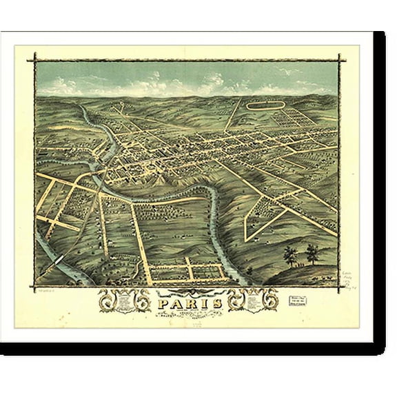 Historic Print, KY Paris 1870 MAP, 18" x 24"