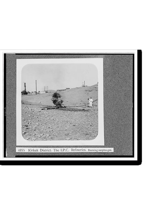 Historic Print, Kirkuk district. The I.P.C. Refineries. Burning surplus gas, 16" x 20"