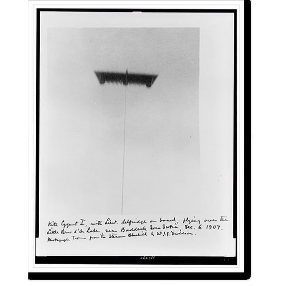 Historic Print, Kite Cygnet I, with Lieut. Selfridge on board, flying over the Little Bras d'Or Lake, near Baddeck, Nova Scotia, December 6, 1907, 16" x 20"