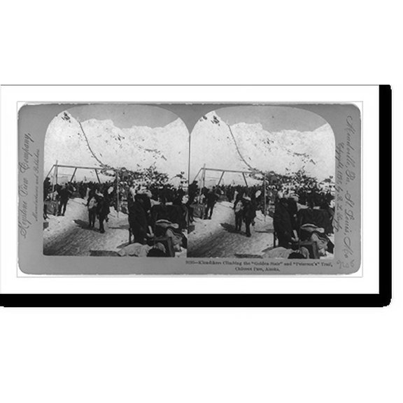 Historic Print, Klondikers climbing the Golden Stair" and "Peterson's" Trail, Chilcoot Pass, Alaska", 16" x 20"