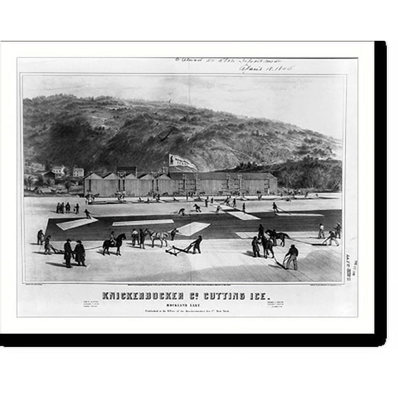 Historic Print, Knickerbocker Co. cutting ice. Rockland Lake, 18" x 24"