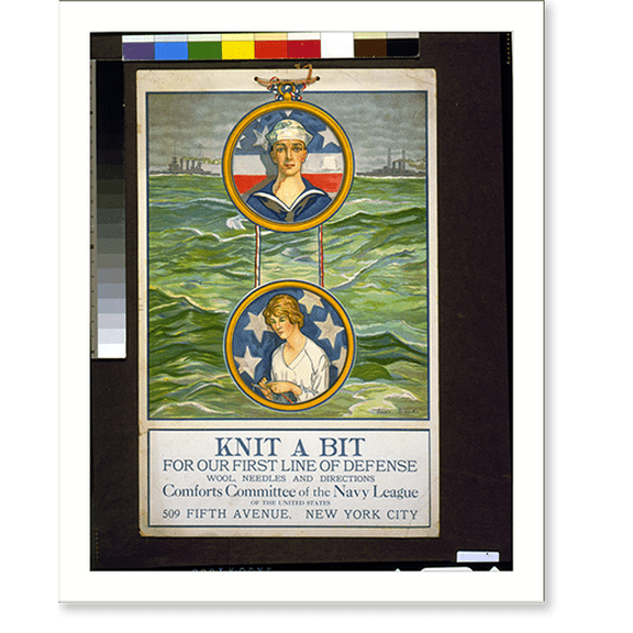 Historic Print, Knit a bit for our first line of defense Wool, needles and directions.Jessie Banks., 18" x 24"