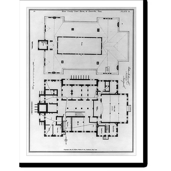 Historic Print, Knox County Court House, at Knoxville, Tenn.: Roof plan and foundation plan - plate 35, 18" x 24"