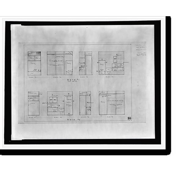 Historic Print, [Kwikset house technical drawings. Bath #1 and bath #2], 16" x 20"