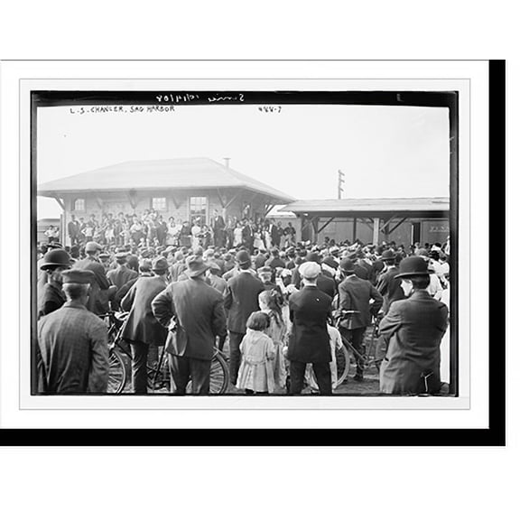 Historic Print, L.S. Chandler, on platform speaking to crowd, Sag Harbor, 16" x 20"