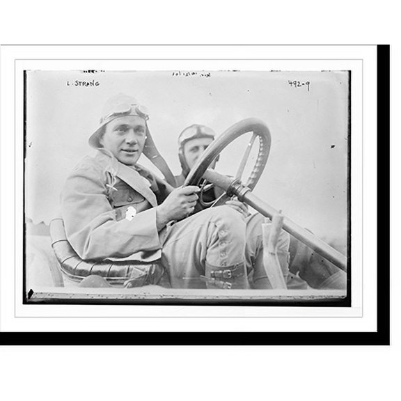 Historic Print, L. Strang, at wheel of racing auto, 18" x 24"