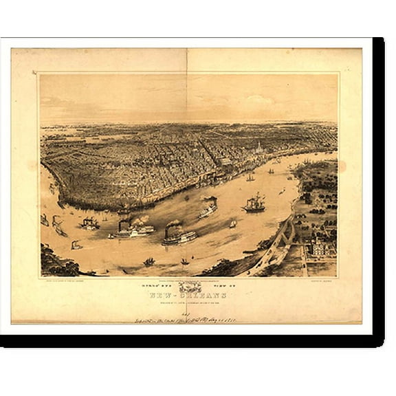 Historic Print, LA New Orleans 1851 MAP, 18" x 24"