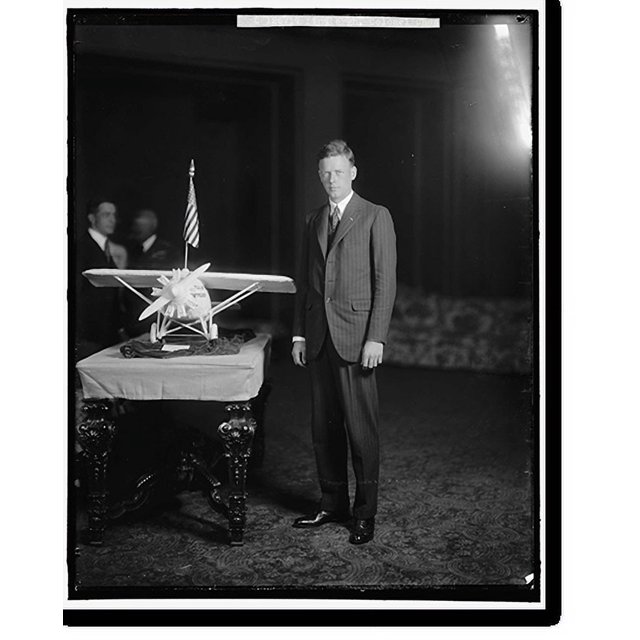 Historic Print, LINDBERGH, CHARLES, COLONEL. WITH PLANE MODEL, 16" x 20