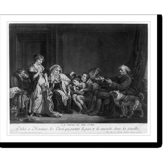 Historic Print, La Veuve et son Curé Dedieé à Messieurs les Curés qui portent la paix et la concorde dans les familles.Peint par J.B. Greuze. ; Gravé par J.C. Levasseur., 18" x 24"