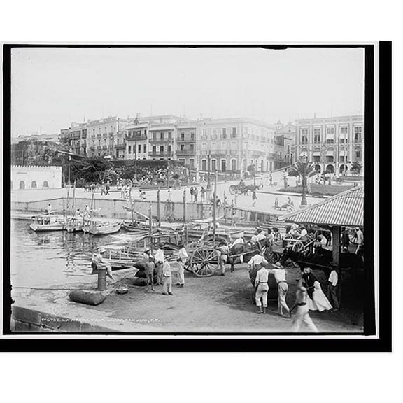 Historic Print, La marina from wharf, San Juan, P.R., 18" x 24"