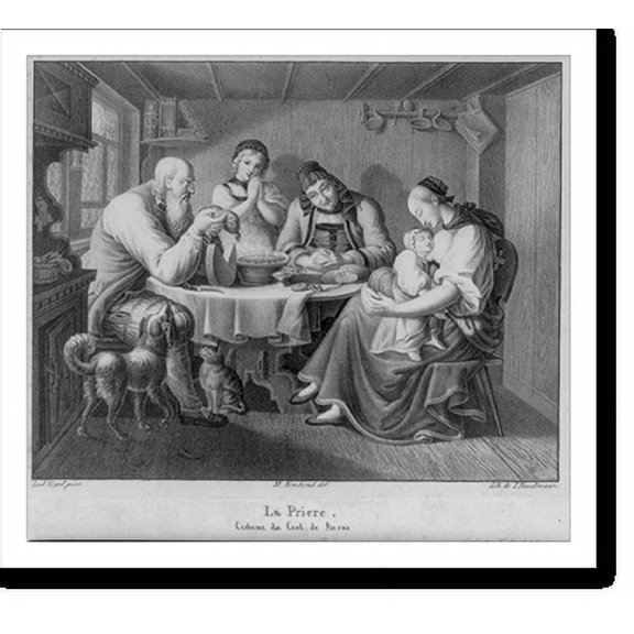 Historic Print, La priere. Costume du cant de berne, 16" x 20"