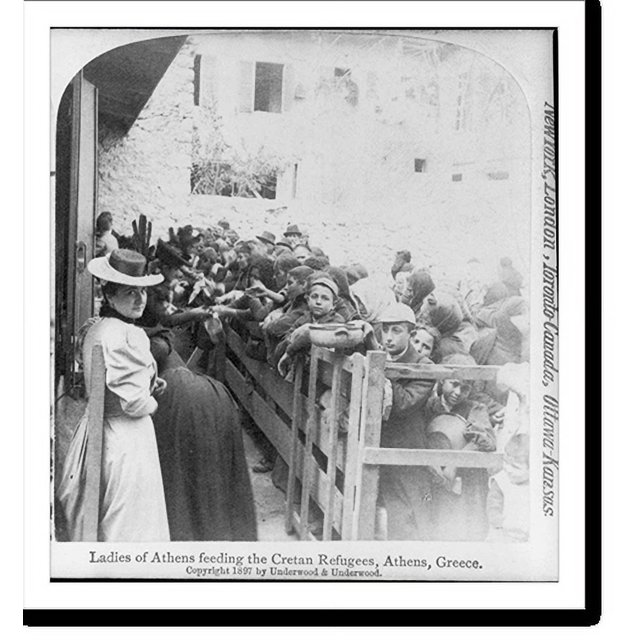 Historic Print, Ladies of Athens feeding the Cretan refugees, Athens