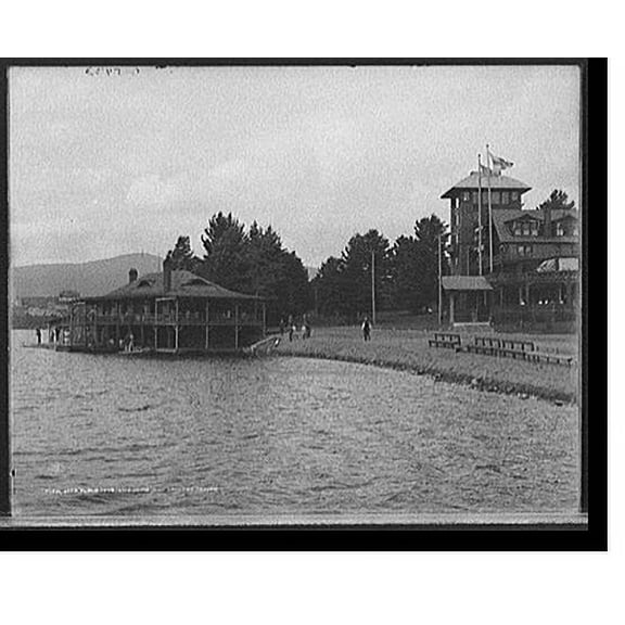 Historic Print, Lake Placid Club, lake house and lakeside tower, 16" x 20"