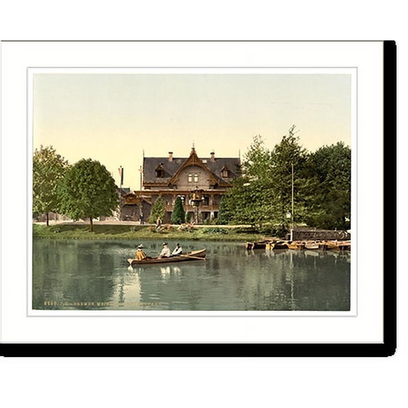 Historic Print, Lake in the Park Bremen Germany, 16" x 20"
