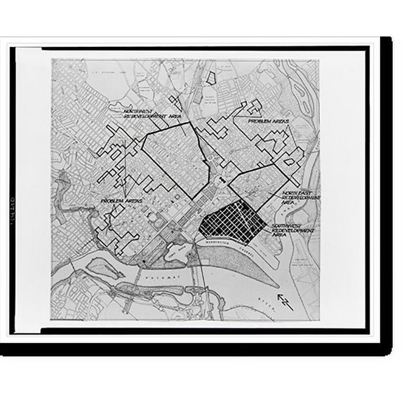 Historic Print, [Land development project (Southwest Redevelopment A"), Washington, D.C. Map showing redevelopment and problem areas]", 18" x 24"