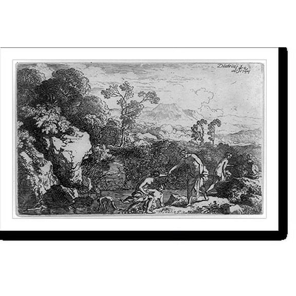 Historic Print, [Landscape, with six women bathing], 18" x 24"