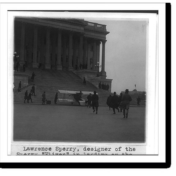 Historic Print, Lawrence Sperry, designer of the Sperry Fliver, in plane on the U.S. Capitol Plaza, 18" x 24"