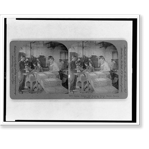 Historic Print, Laying buttons and spraying colors, button factory, Warsaw, N.Y., 16" x 20"