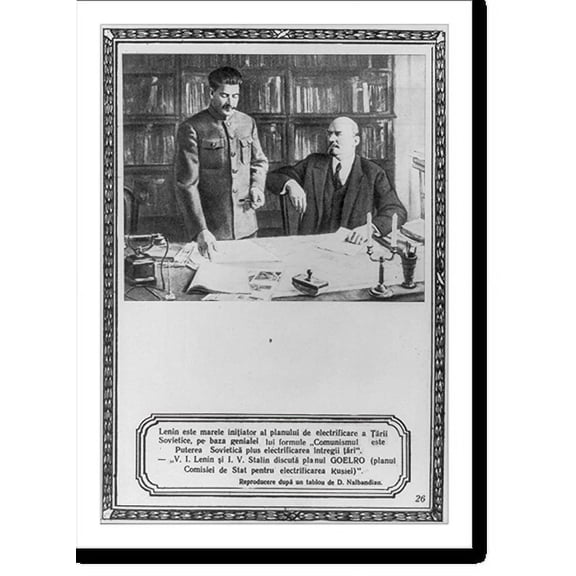 Historic Print, Lenin, Vladimir Il'ich, 1870-1924 - seated at desk with standing Stalin, 18" x 24"