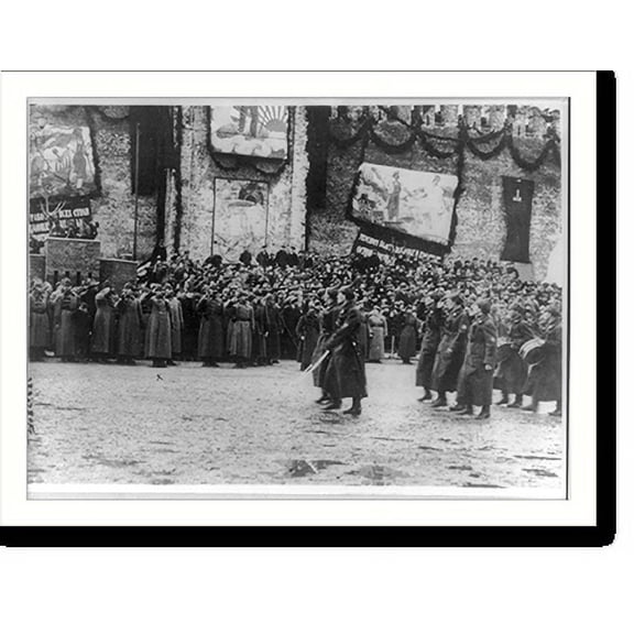 Historic Print, Lev Trotskii, 1879-1940, Red Army passing in review before Trotskii in Red Square, 18" x 24"