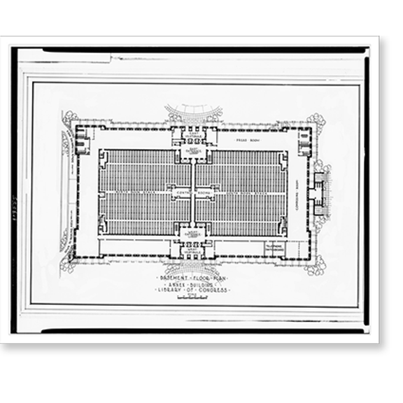 Historic Print, [Library of Congress (Annex Building"), Washington, D.C. Basement floor plan]", 16" x 20"